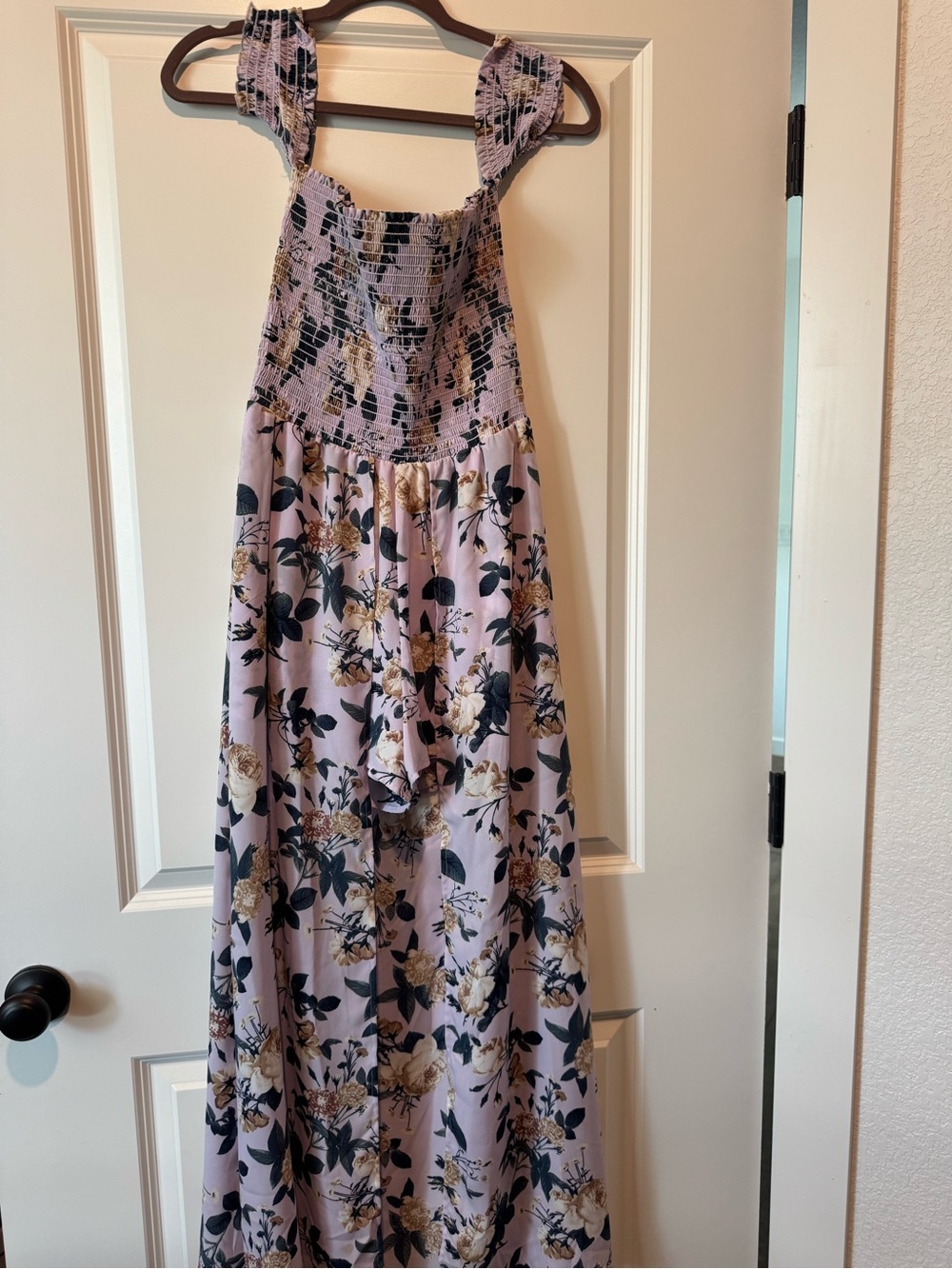 Alterd State Floral Smocked Romper with Train Lilac